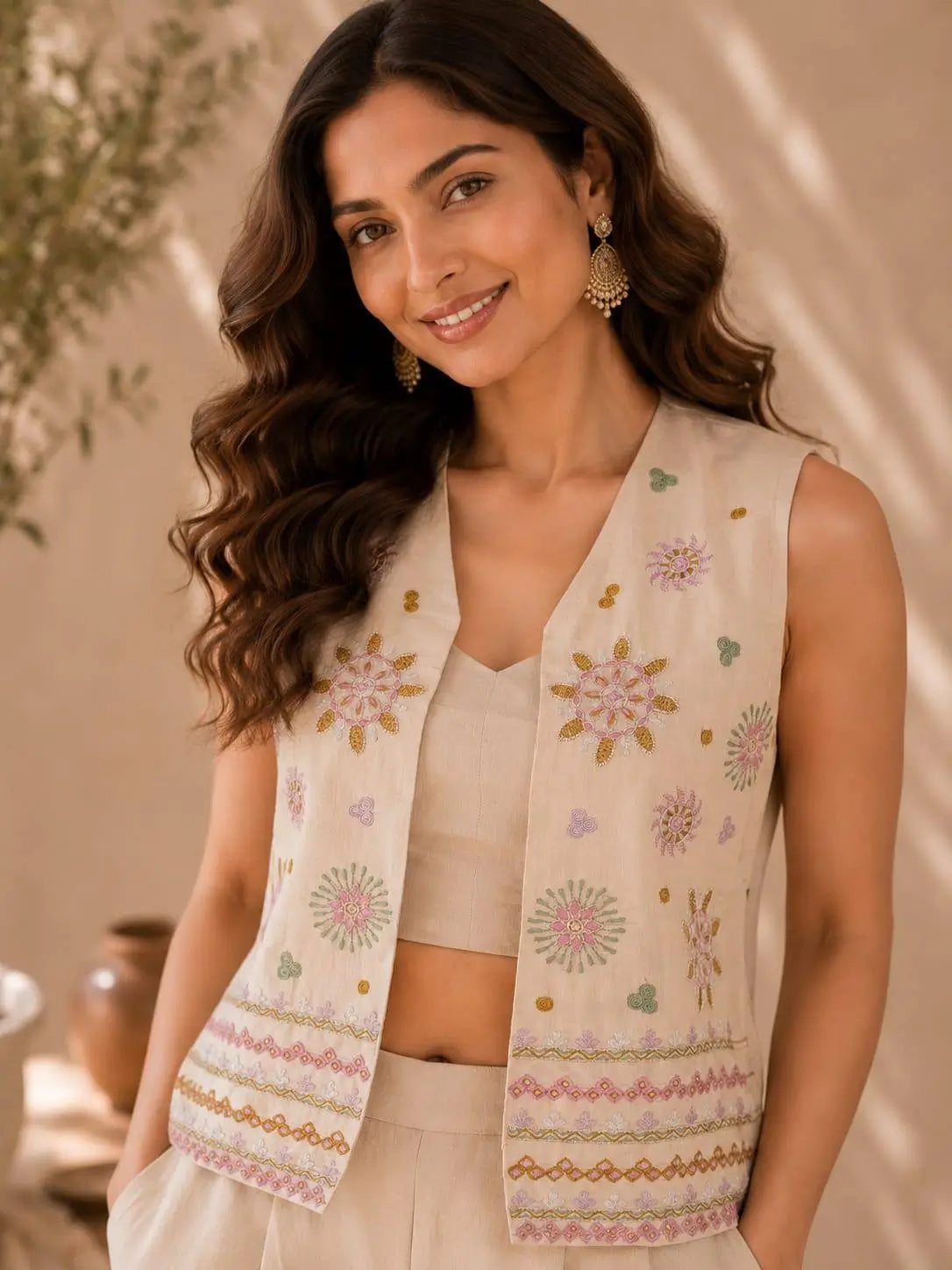 Ivory Floral Vest Co-ord