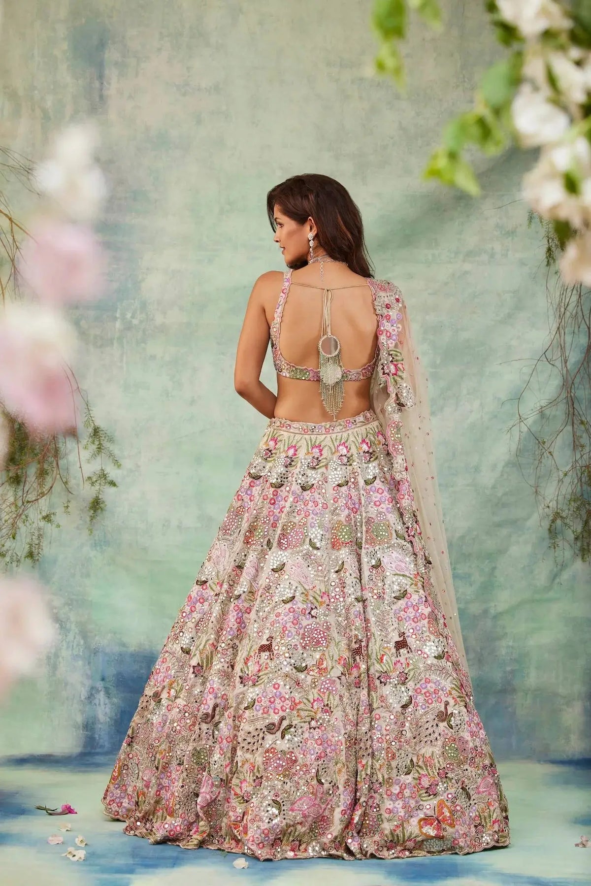 Ivory Floral Zari Sequin Lehenga