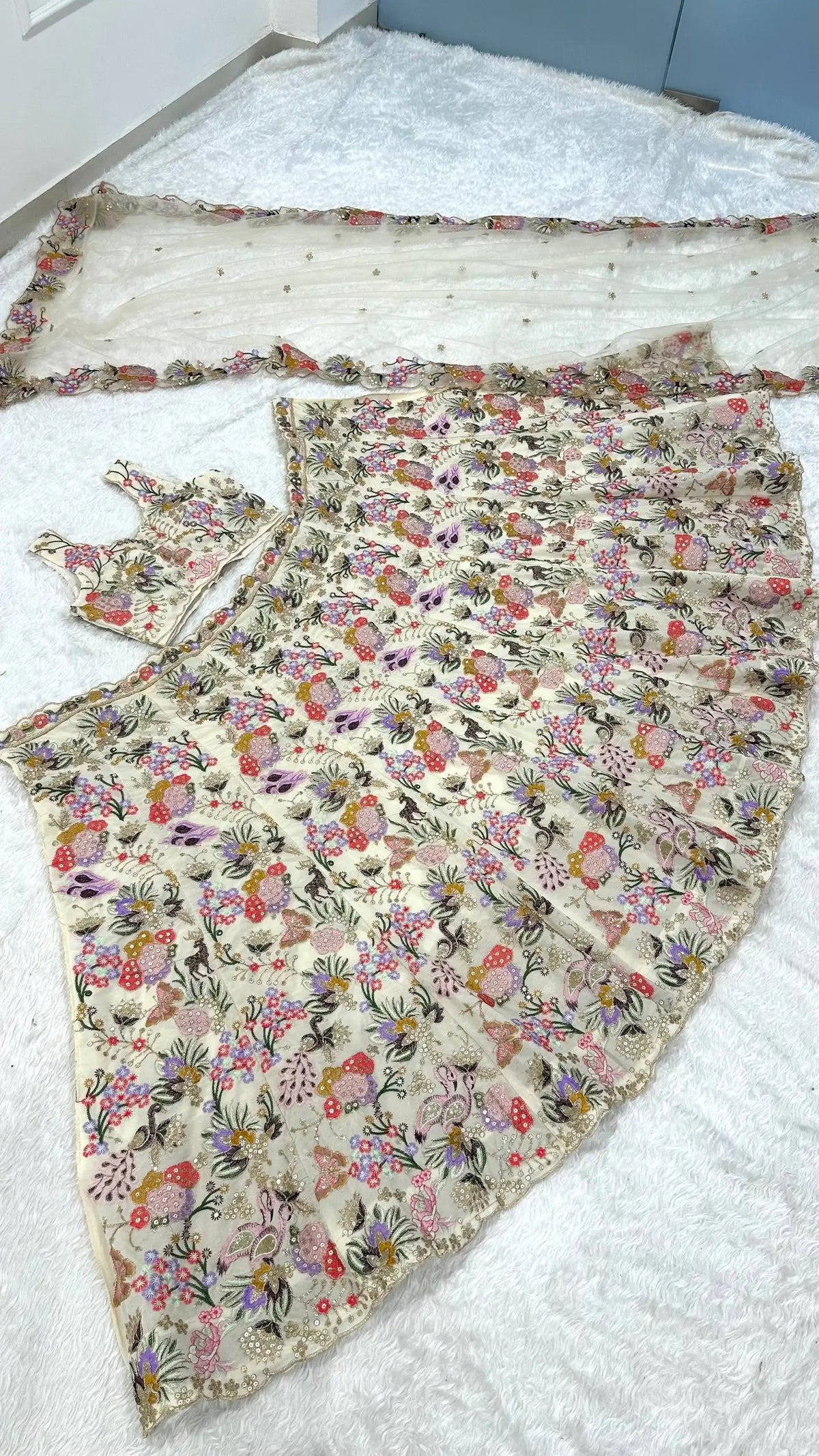 Ivory Floral Zari Sequin Lehenga
