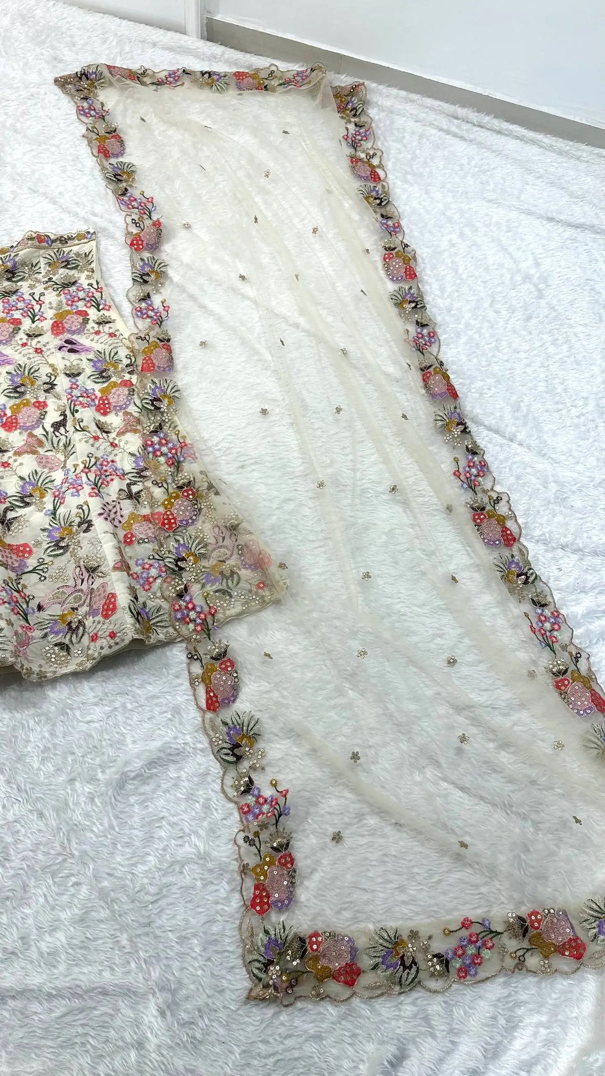 Ivory Floral Zari Sequin Lehenga