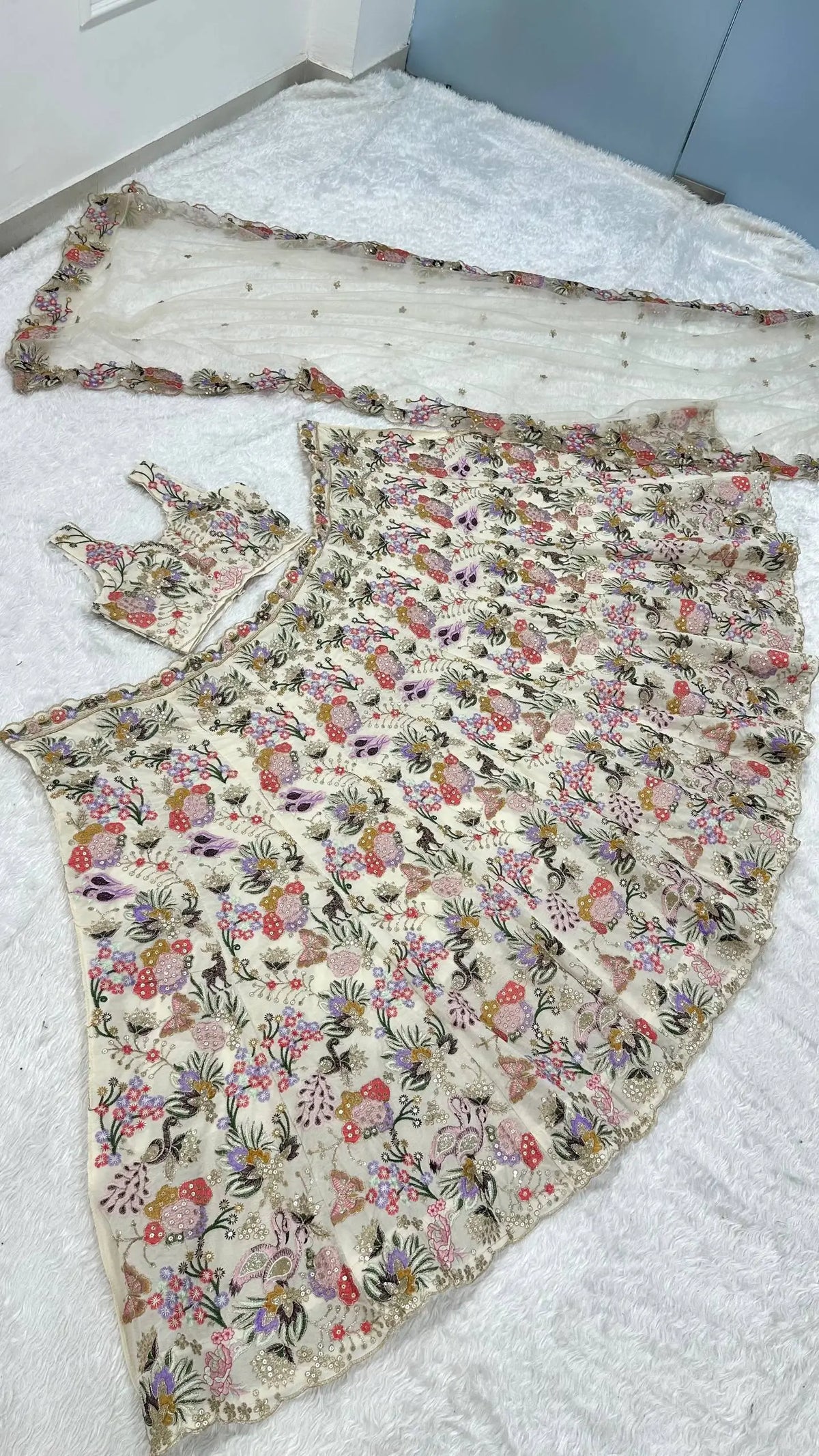 Ivory Floral Zari Sequin Lehenga