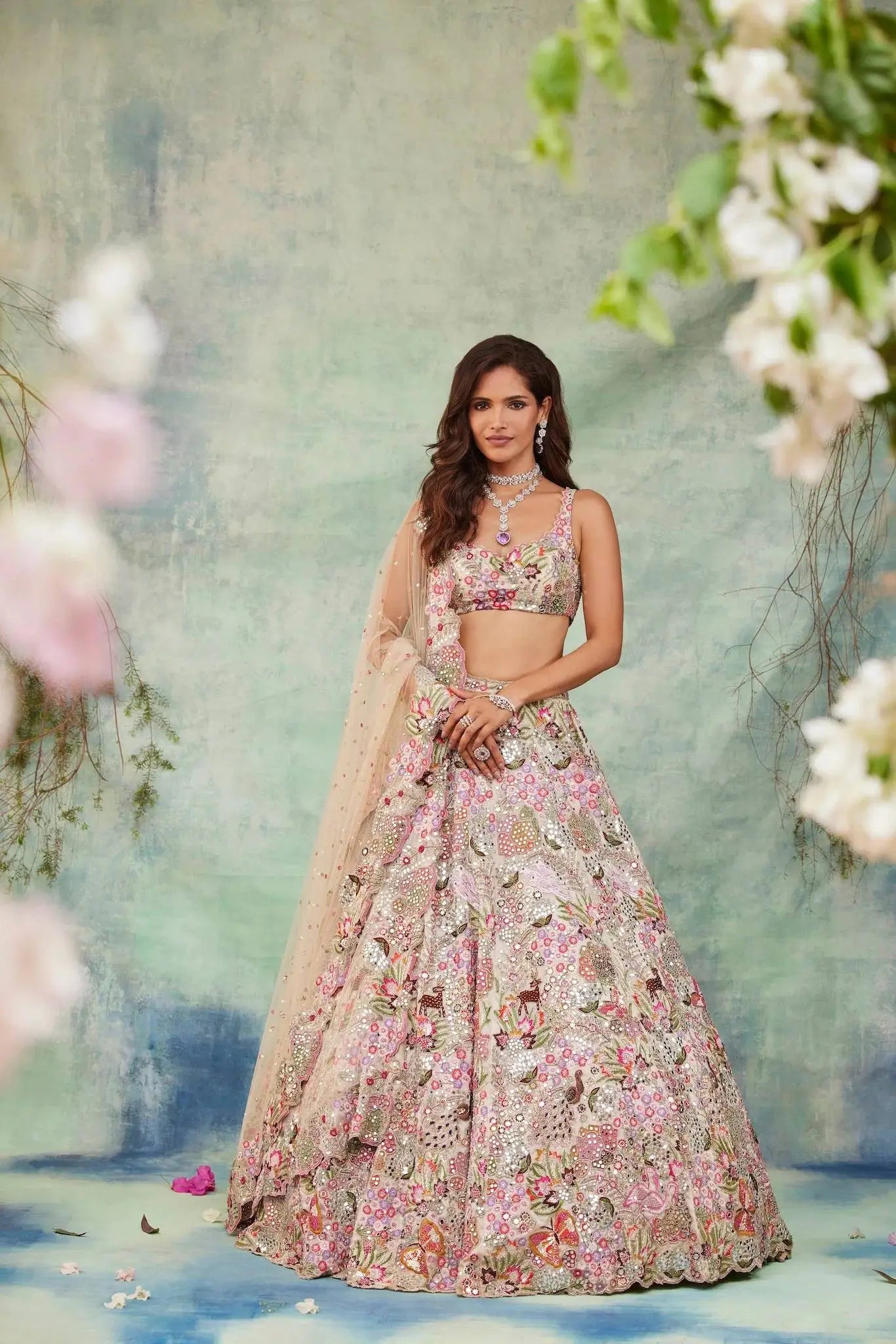 Ivory Floral Zari Sequin Lehenga