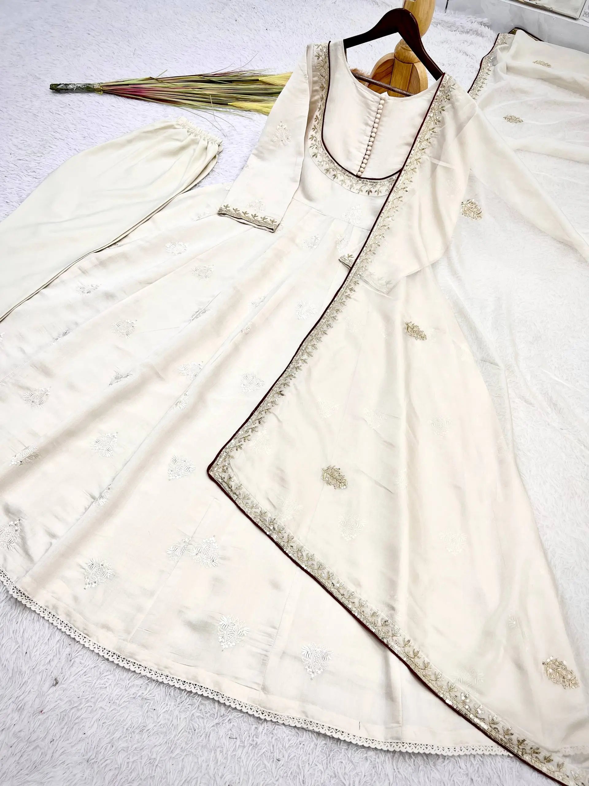 Ivory Gold Thread Anarkali