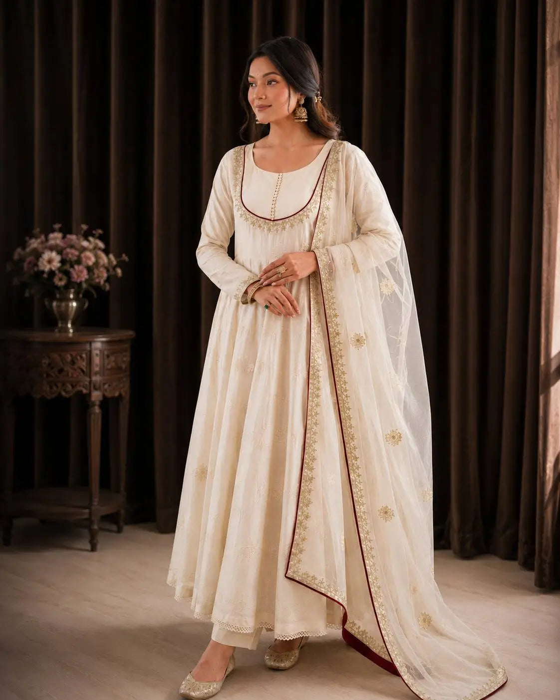 Ivory Gold Thread Anarkali