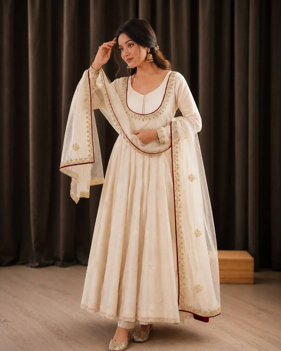 Ivory Gold Thread Anarkali