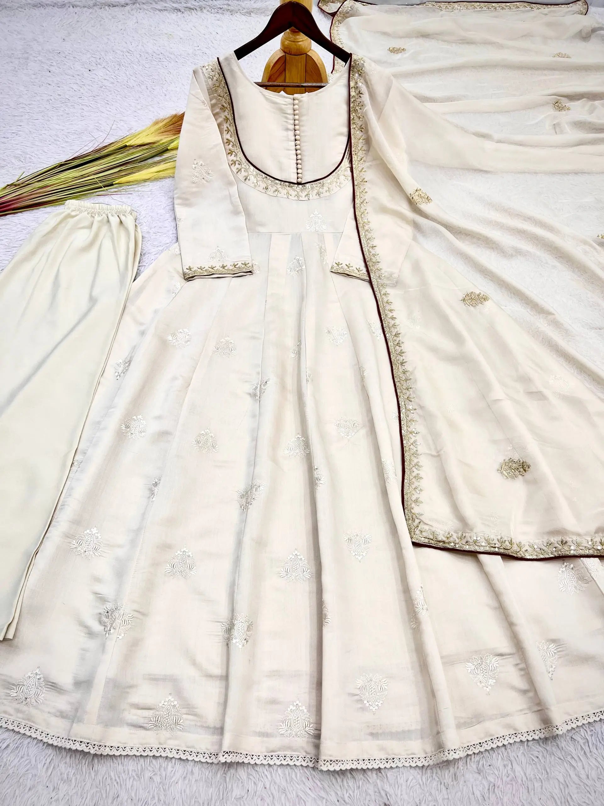 Ivory Gold Thread Anarkali