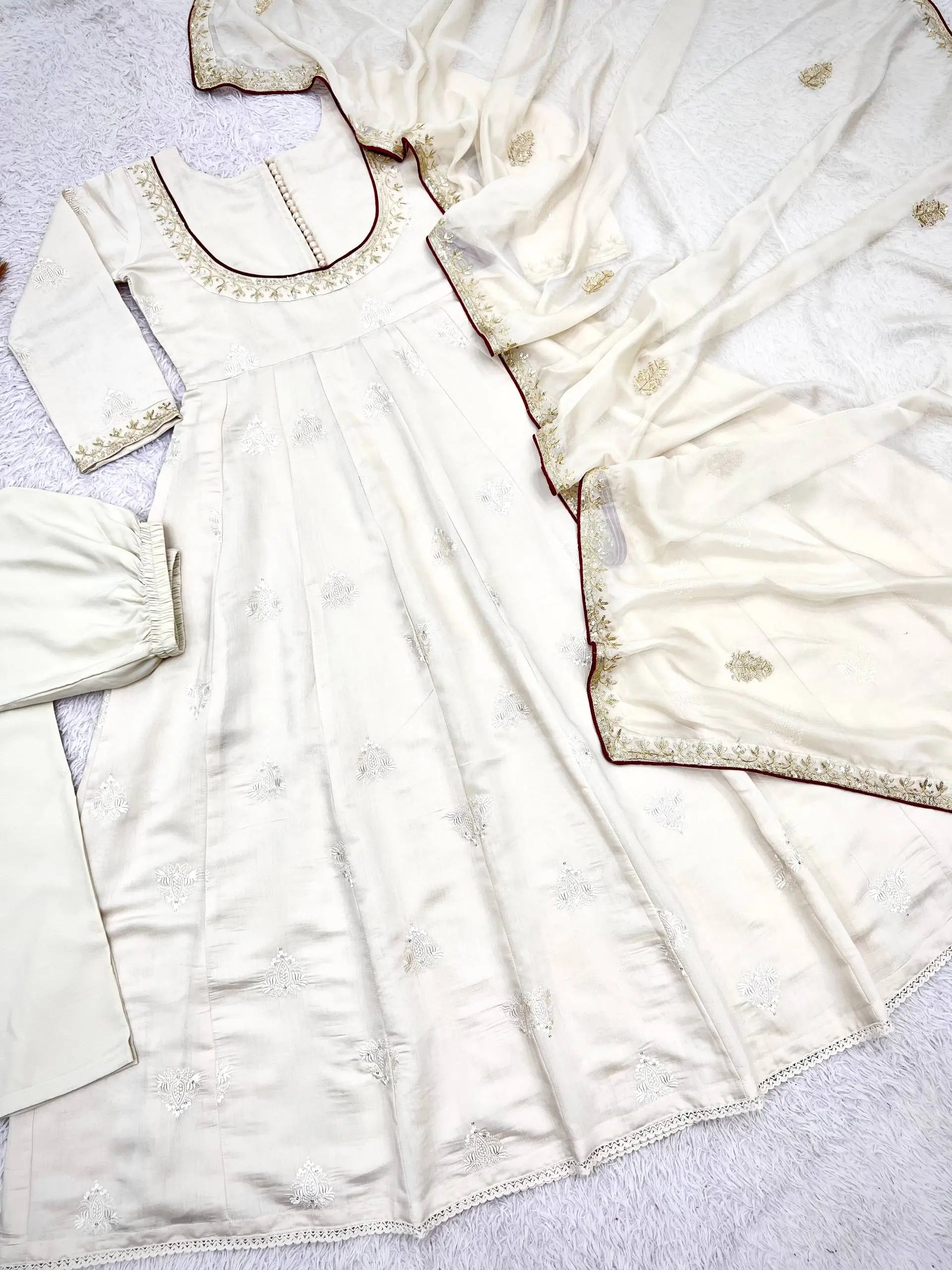 Ivory Gold Thread Anarkali