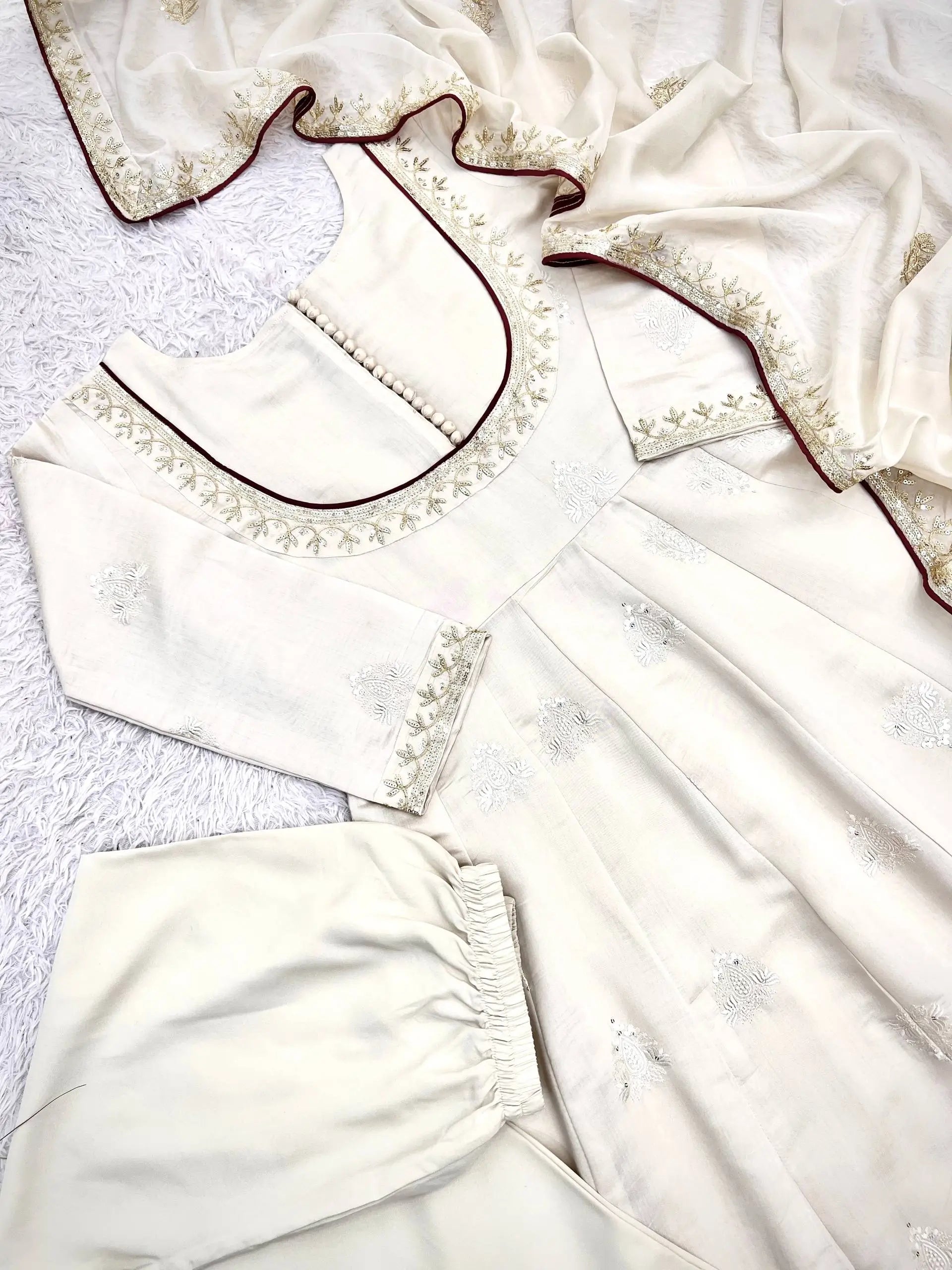 Ivory Gold Thread Anarkali