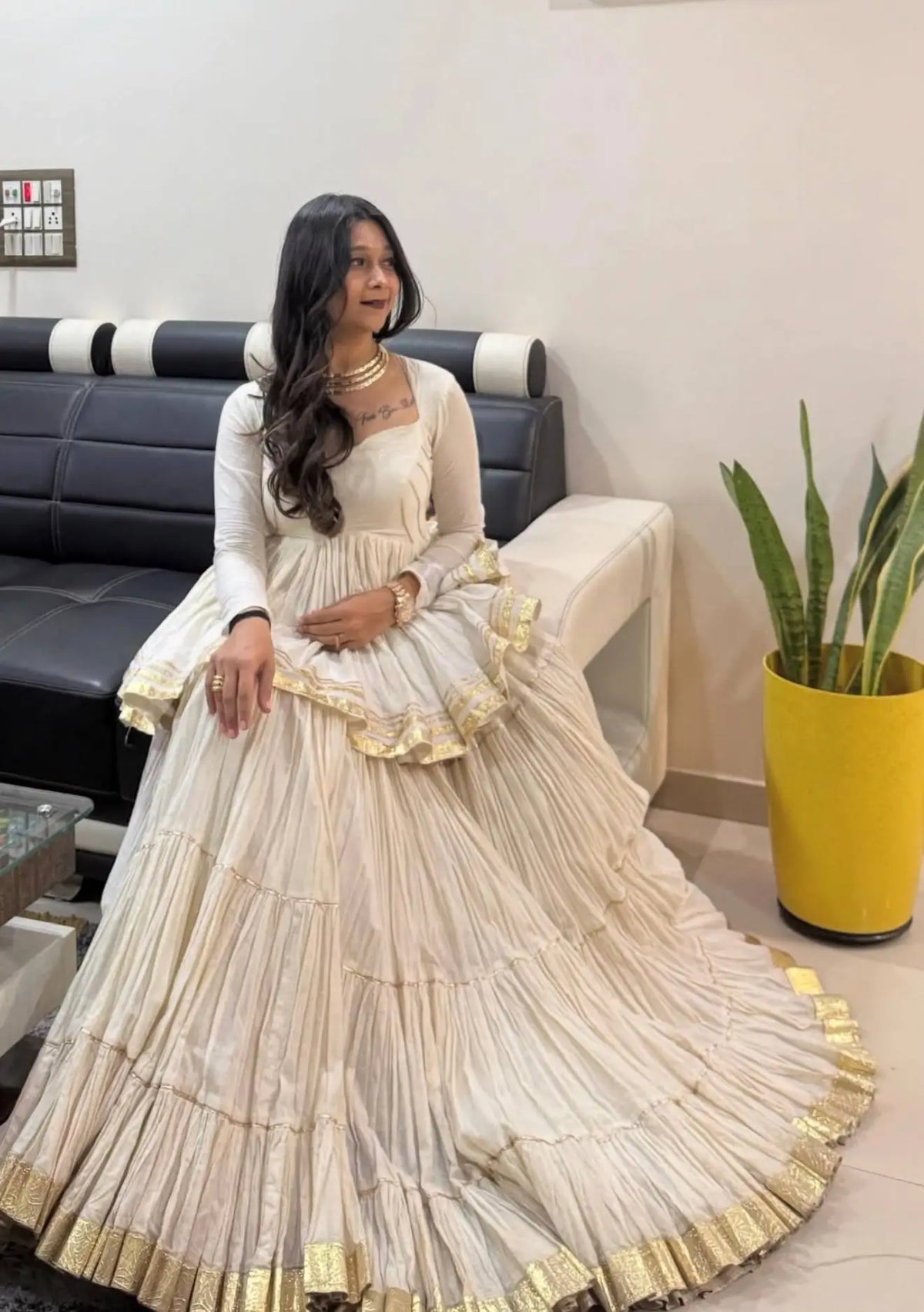 Ivory Gota Kediyu Lehenga Set