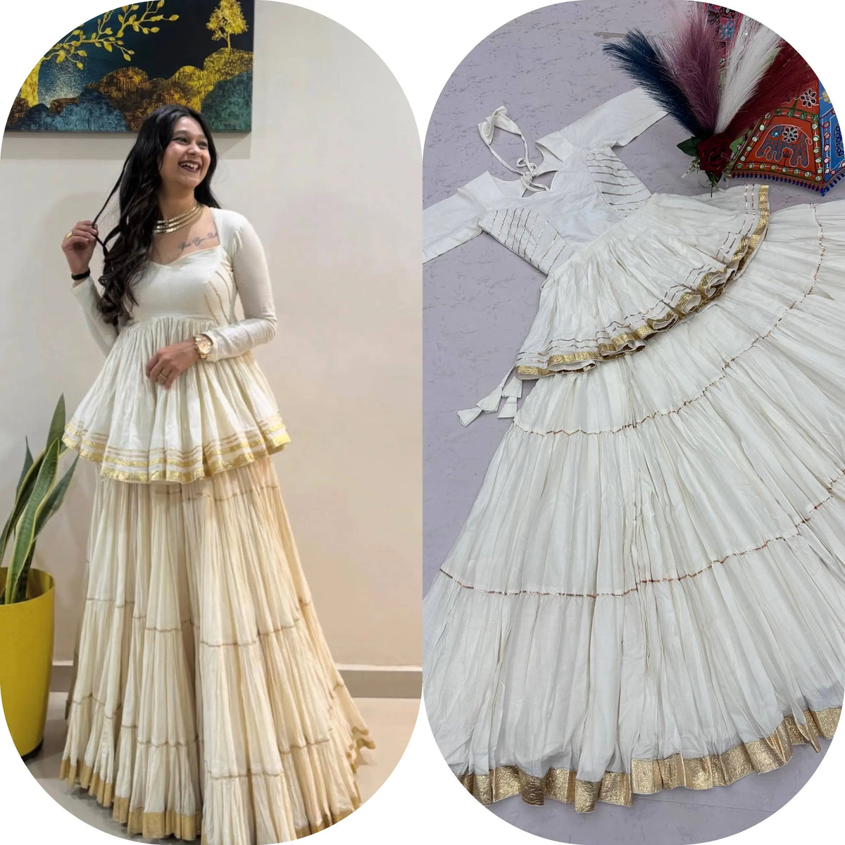 Ivory Gota Kediyu Lehenga Set