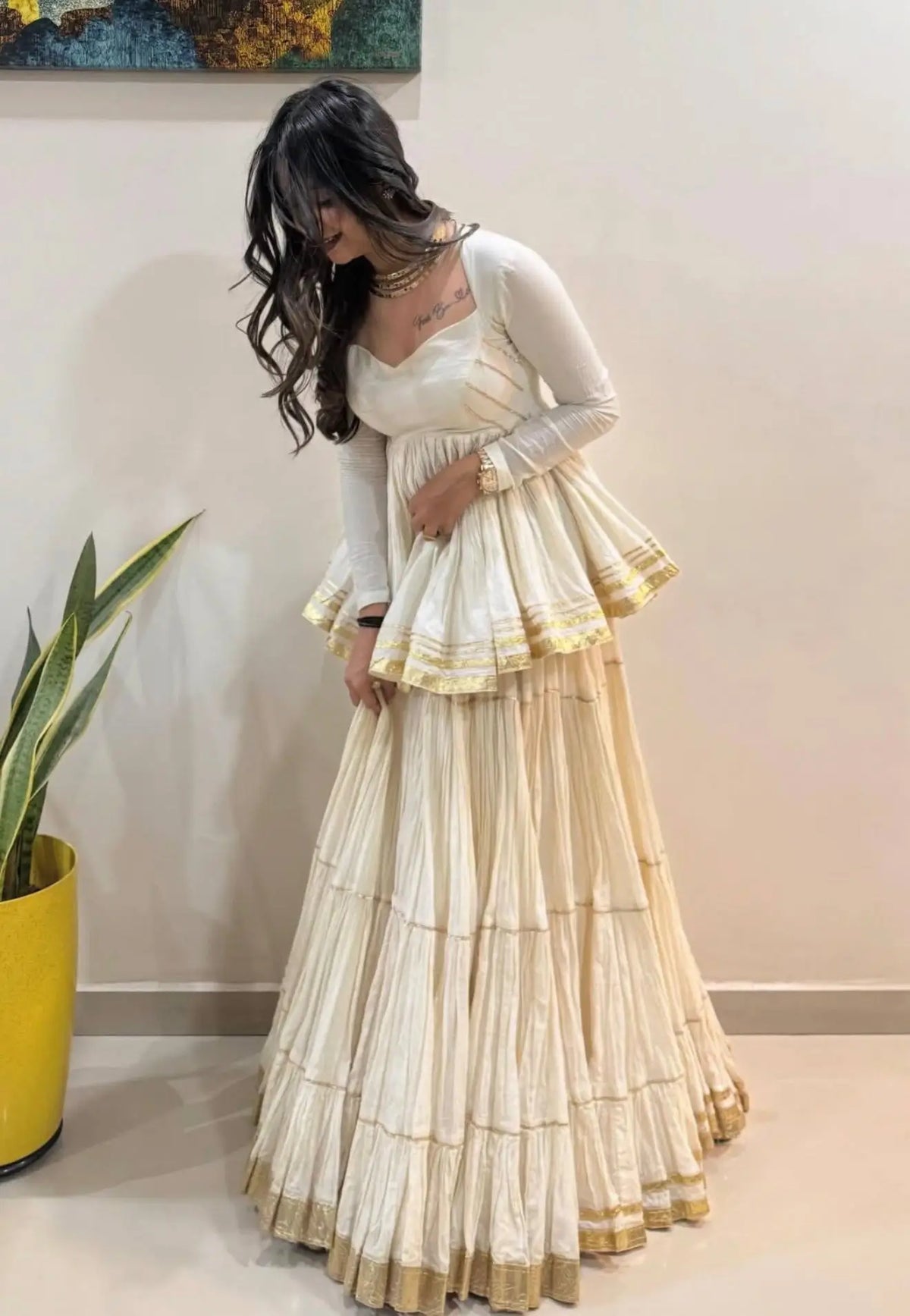 Ivory Gota Kediyu Lehenga Set