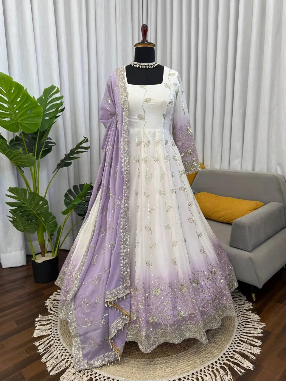 Ivory Grace Star Georgette Anarkali Suit Set for Festive and Formal Wear