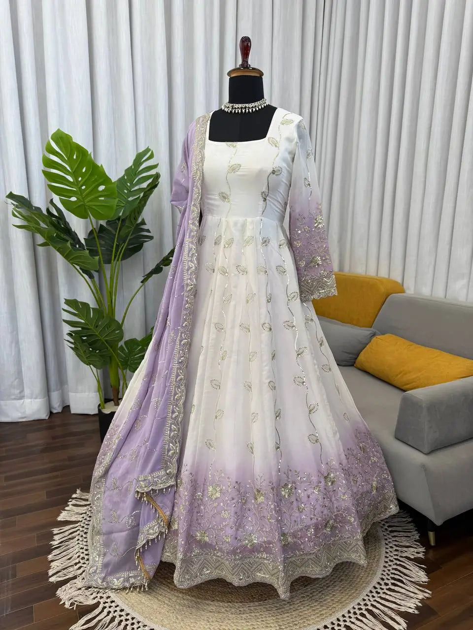 Ivory Grace Star Georgette Anarkali Suit Set for Festive and Formal Wear