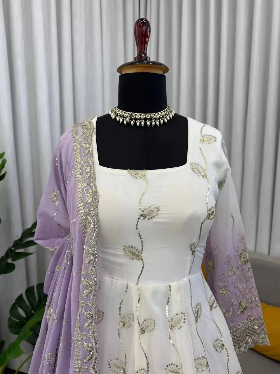 Ivory Grace Star Georgette Anarkali Suit Set for Festive and Formal Wear