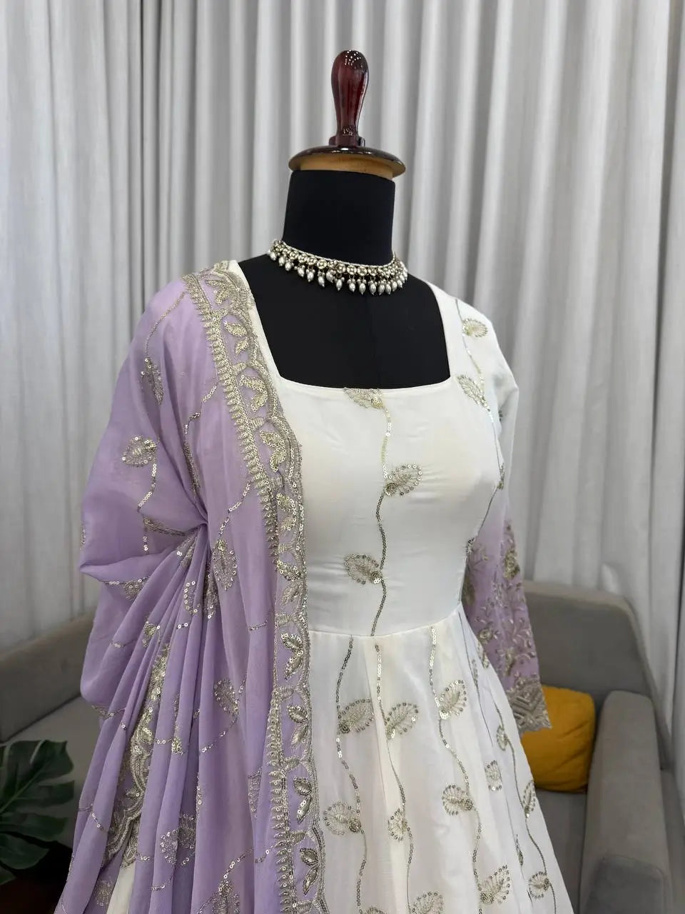 Ivory Grace Star Georgette Anarkali Suit Set for Festive and Formal Wear