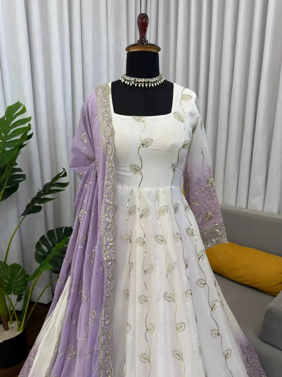 Ivory Grace Star Georgette Anarkali Suit Set for Festive and Formal Wear
