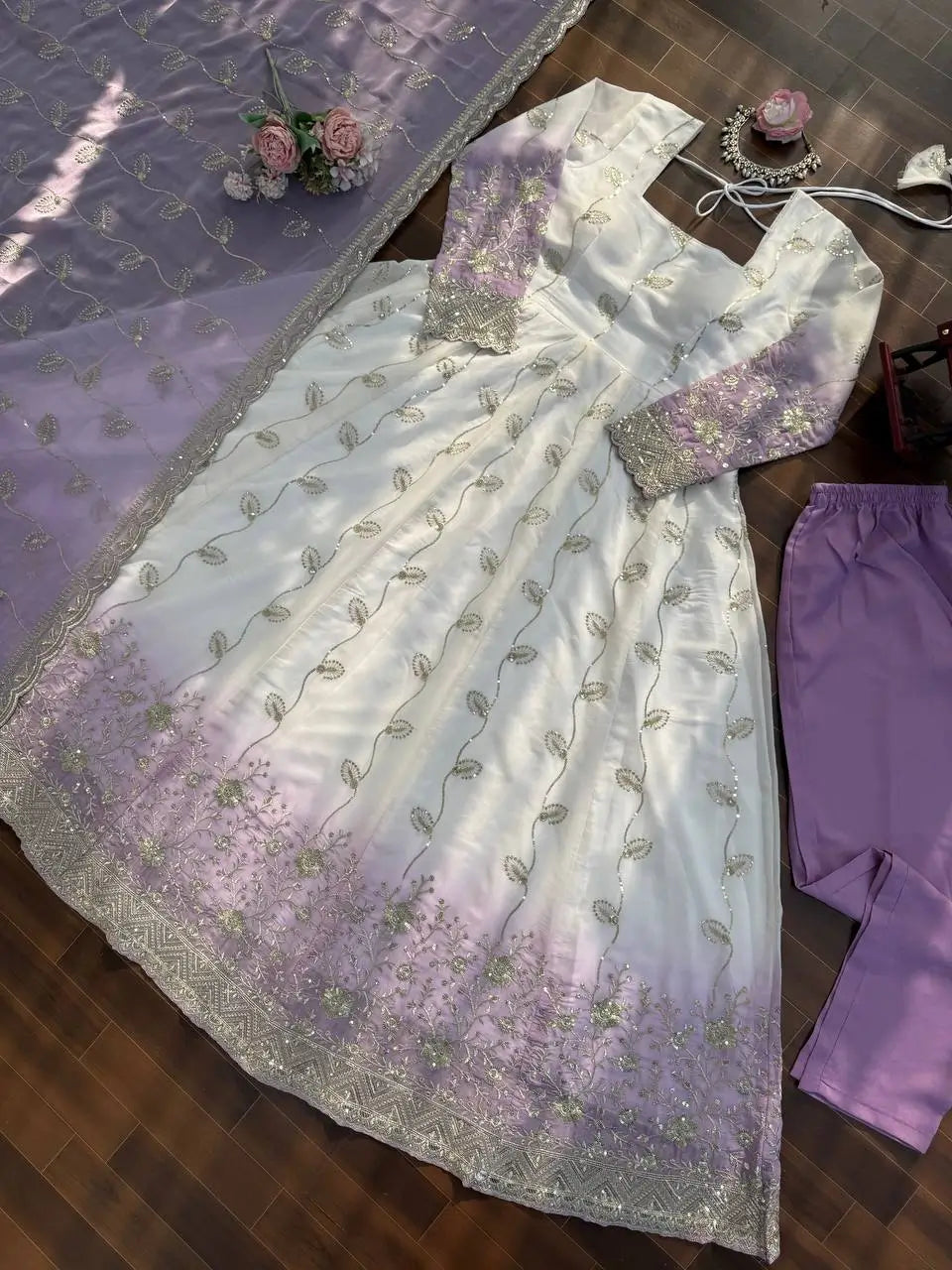 Ivory Grace Star Georgette Anarkali Suit Set for Festive and Formal Wear