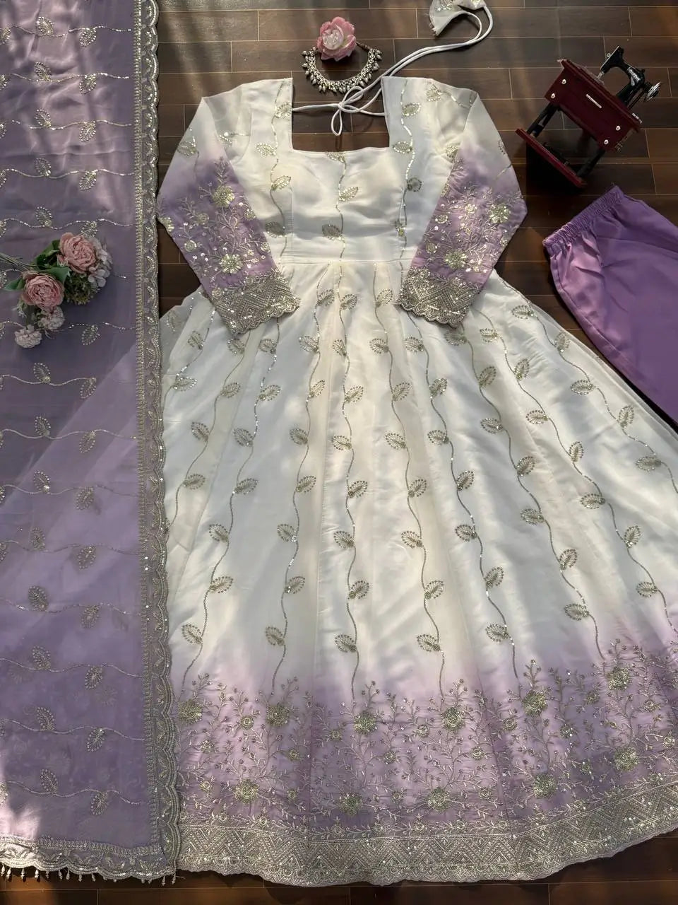 Ivory Grace Star Georgette Anarkali Suit Set for Festive and Formal Wear