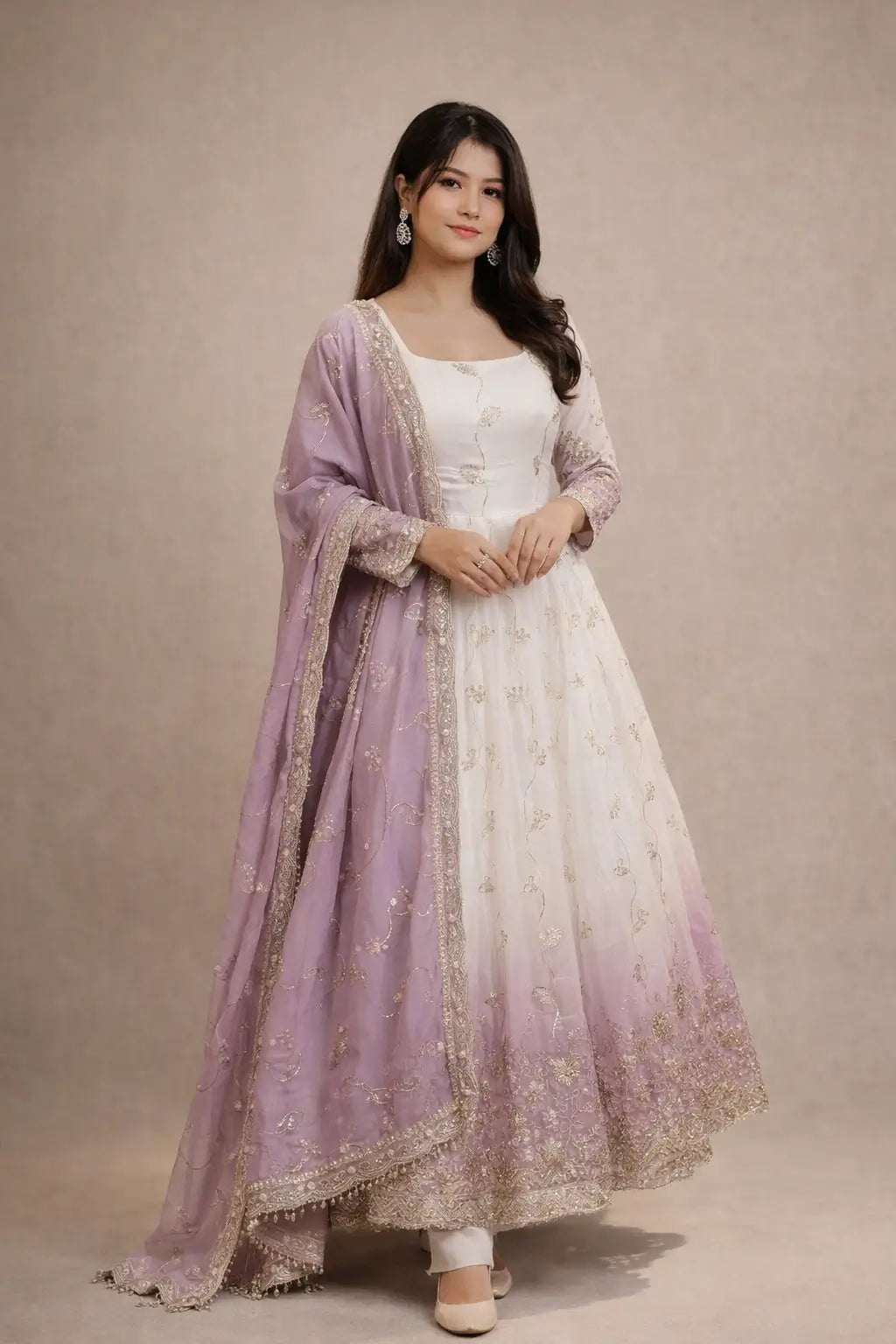 Ivory Grace Star Georgette Anarkali Suit Set for Festive and Formal Wear