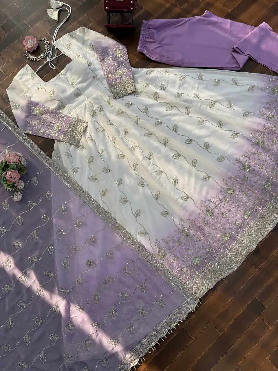 Ivory Grace Star Georgette Anarkali Suit Set for Festive and Formal Wear