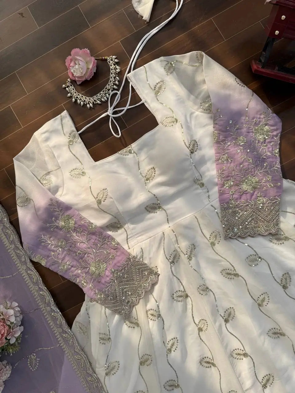 Ivory Grace Star Georgette Anarkali Suit Set for Festive and Formal Wear