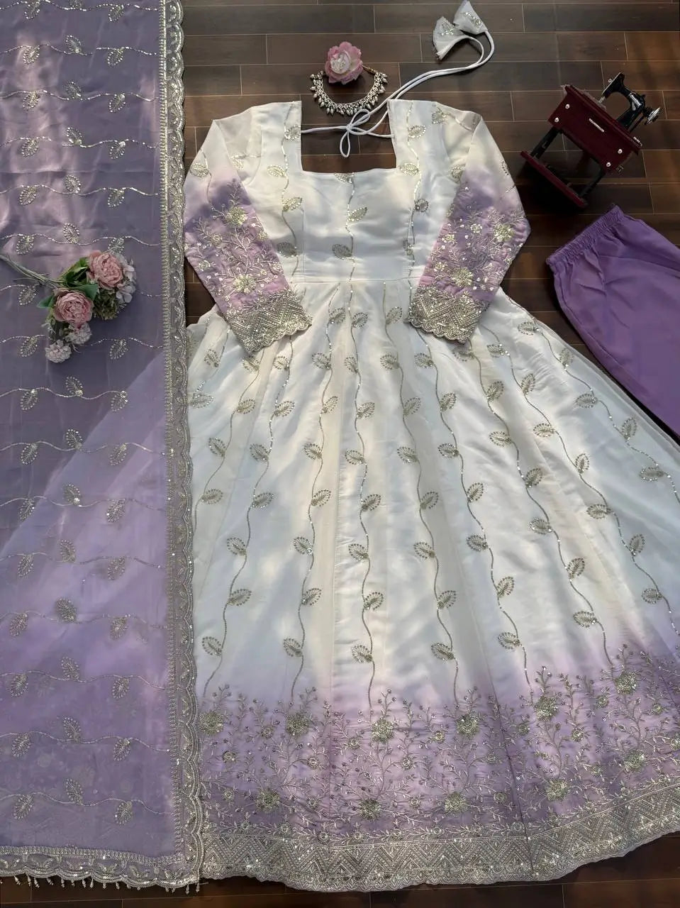 Ivory Grace Star Georgette Anarkali Suit Set for Festive and Formal Wear