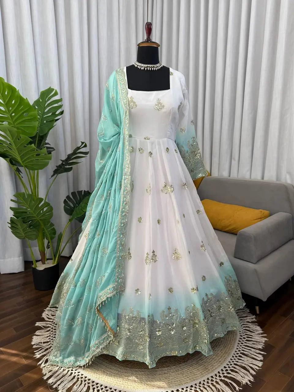 Ivory Grace Star Georgette Anarkali Suit Set for Festive and Formal Wear
