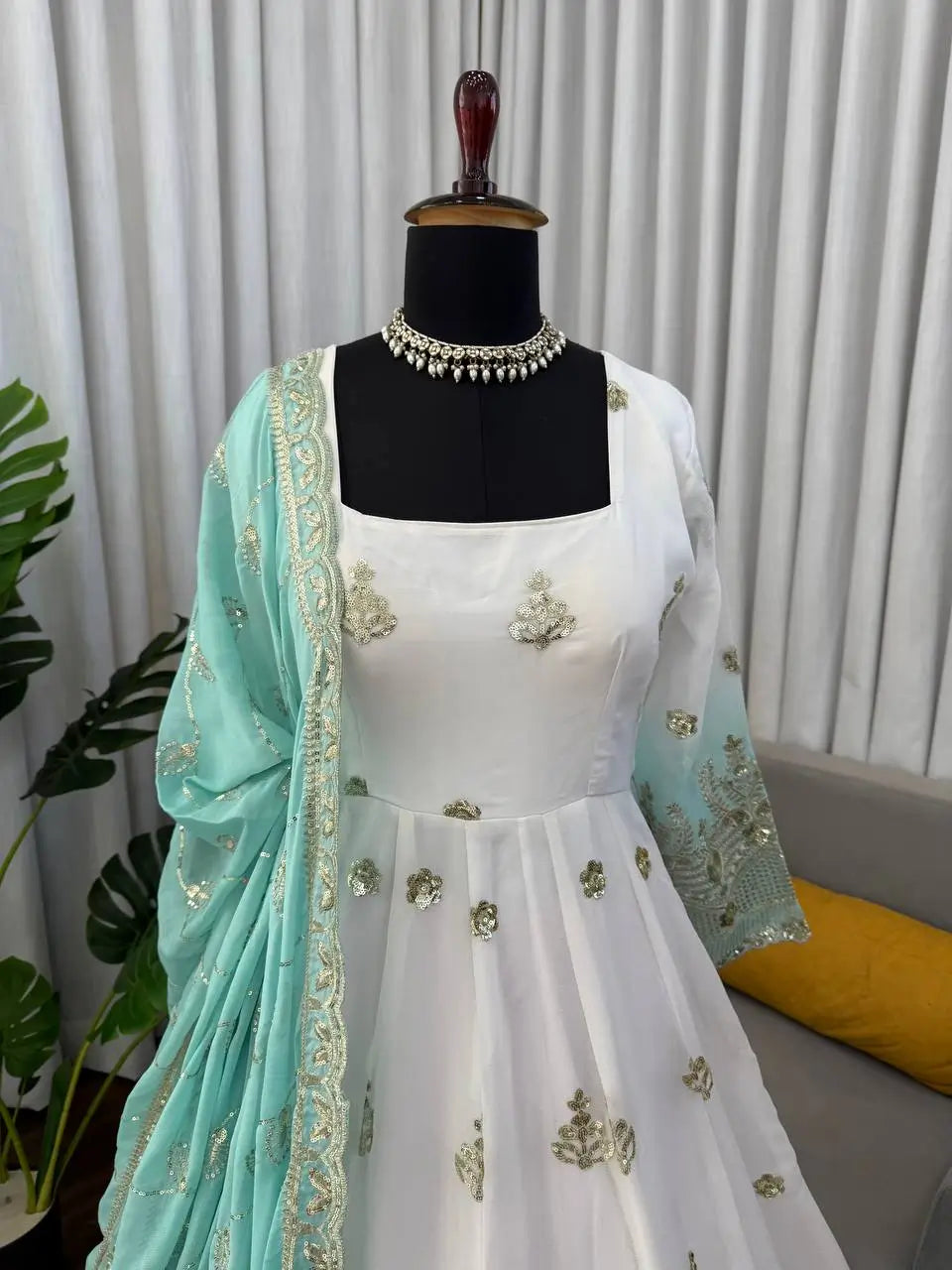 Ivory Grace Star Georgette Anarkali Suit Set for Festive and Formal Wear