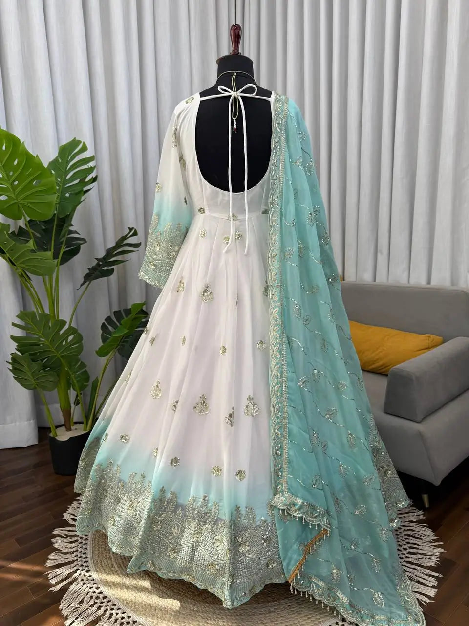 Ivory Grace Star Georgette Anarkali Suit Set for Festive and Formal Wear