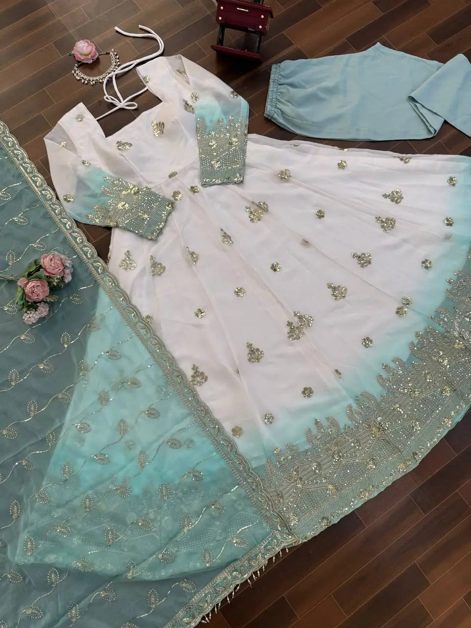 Ivory Grace Star Georgette Anarkali Suit Set for Festive and Formal Wear