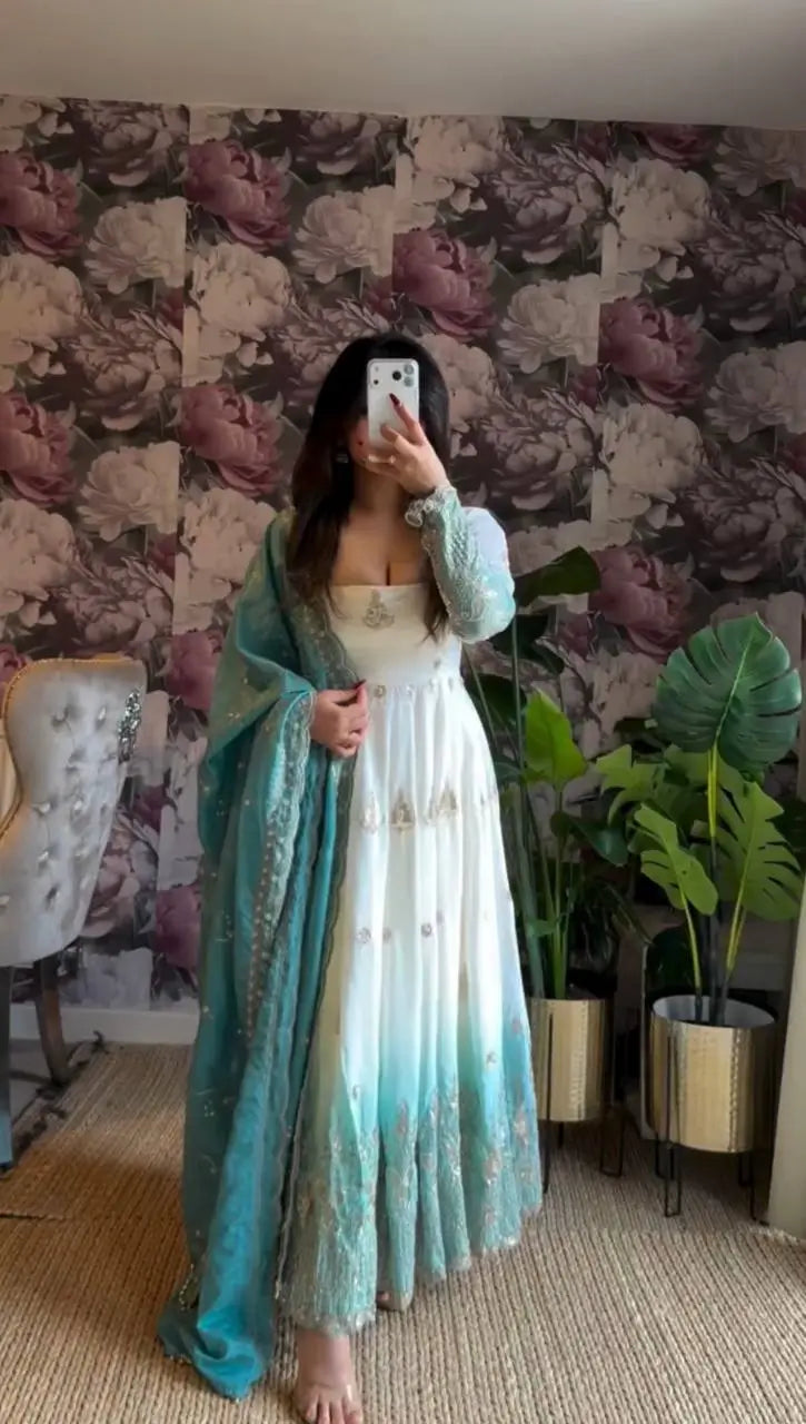 Ivory Grace Star Georgette Anarkali Suit Set for Festive and Formal Wear