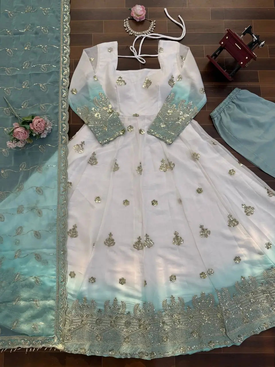 Ivory Grace Star Georgette Anarkali Suit Set for Festive and Formal Wear
