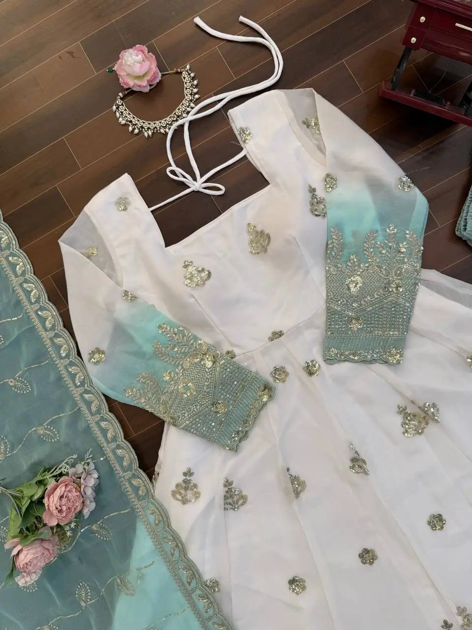 Ivory Grace Star Georgette Anarkali Suit Set for Festive and Formal Wear
