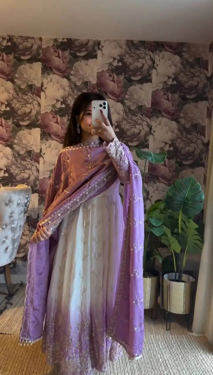 Ivory Grace Star Georgette Anarkali Suit Set for Festive and Formal Wear