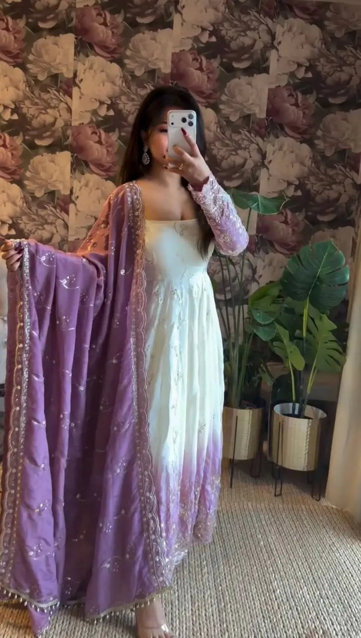 Ivory Grace Star Georgette Anarkali Suit Set for Festive and Formal Wear