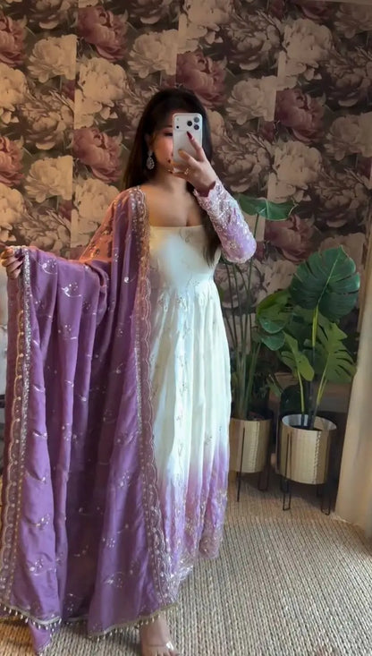 Ivory Grace Star Georgette Anarkali Suit Set for Festive and Formal Wear