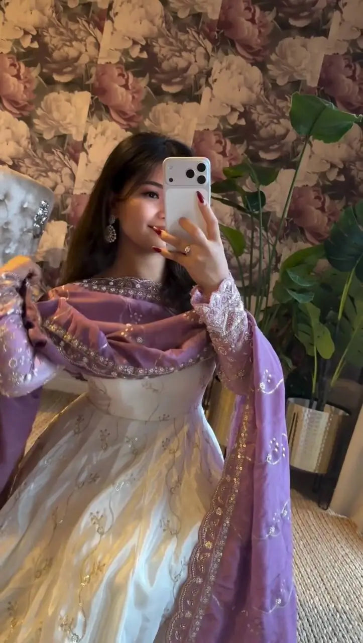 Ivory Grace Star Georgette Anarkali Suit Set for Festive and Formal Wear