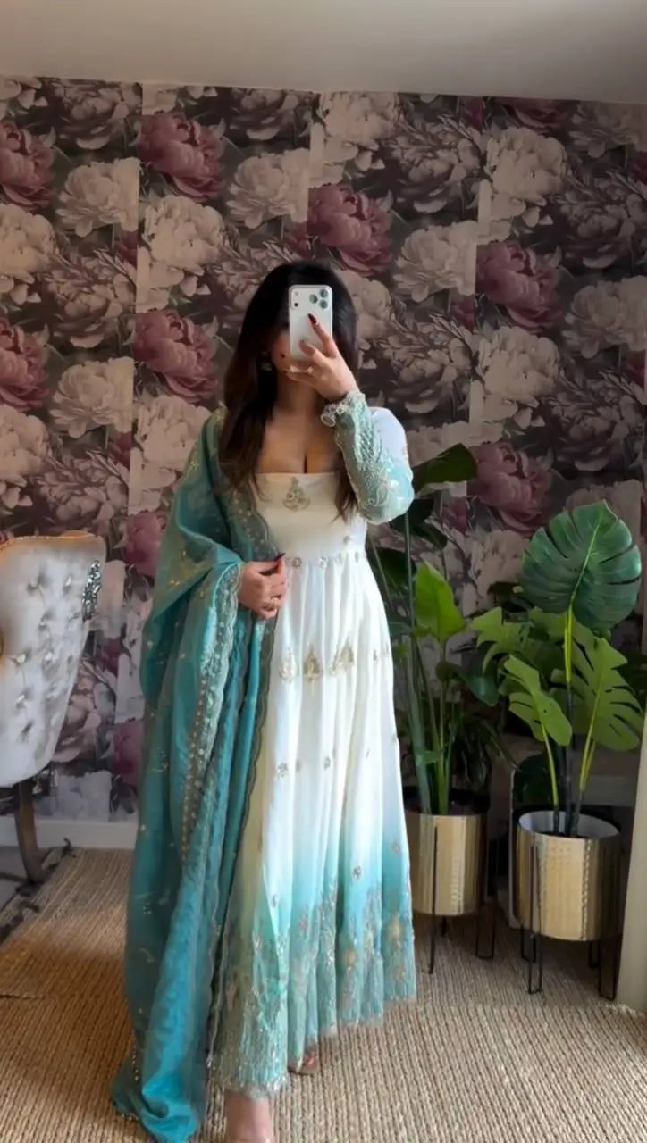 Ivory Grace Star Georgette Anarkali Suit Set for Festive and Formal Wear