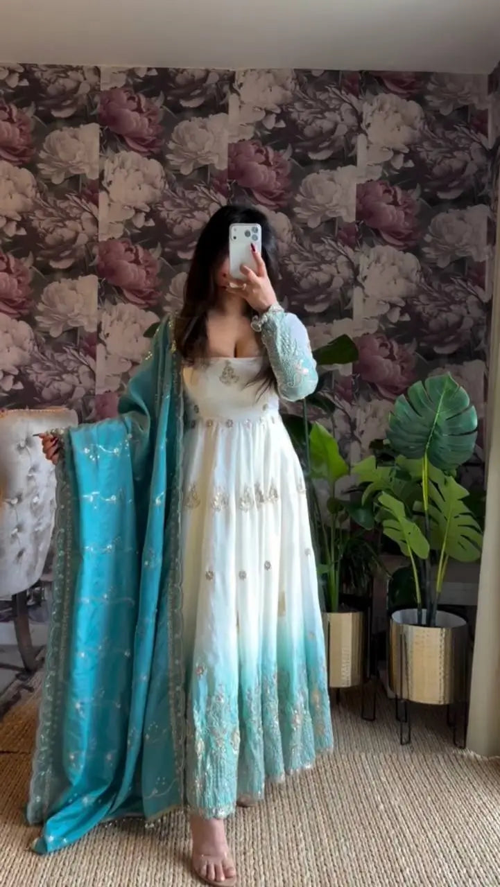 Ivory Grace Star Georgette Anarkali Suit Set for Festive and Formal Wear