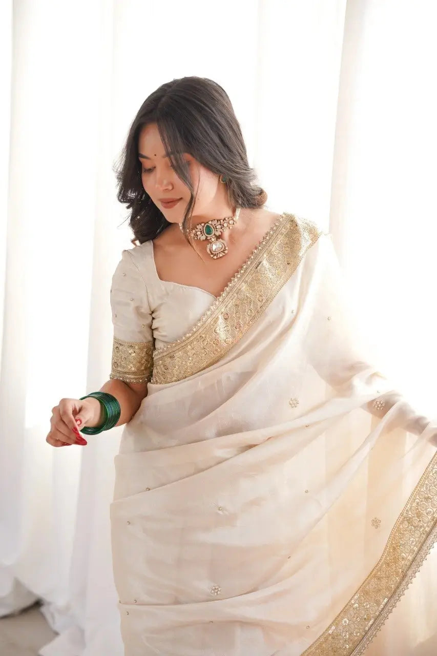 Ivory Handwork Silk Saree