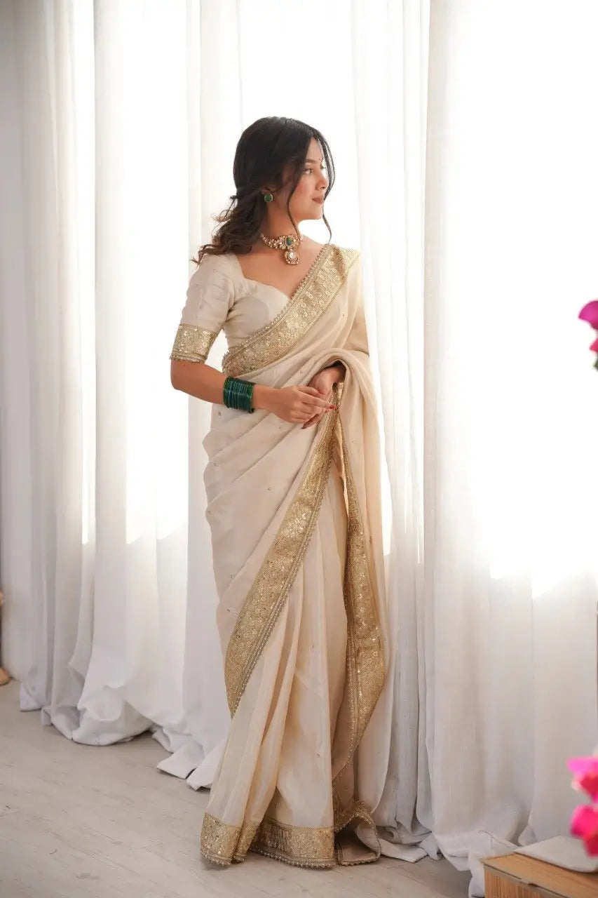 Ivory Handwork Silk Saree