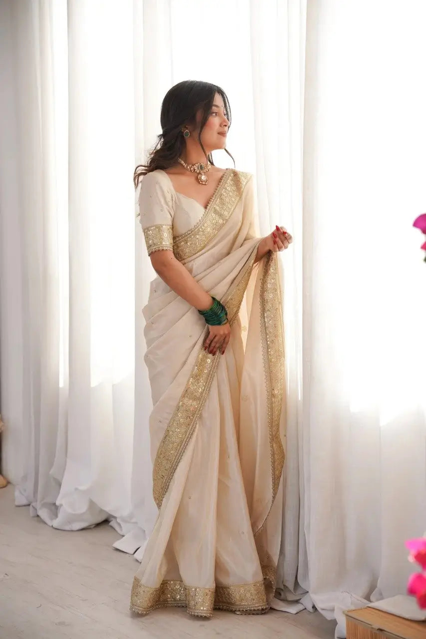 Ivory Handwork Silk Saree