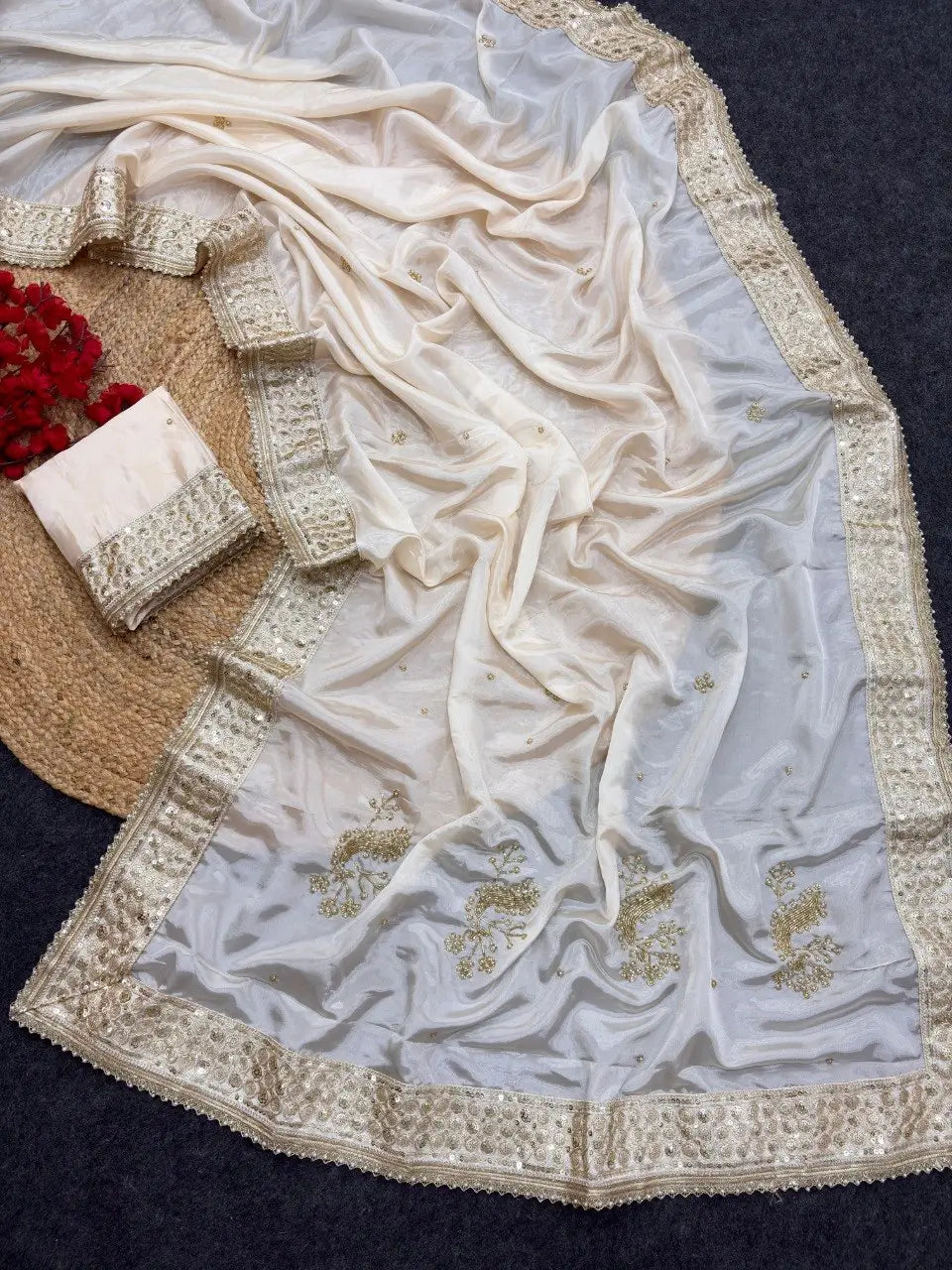 Ivory Handwork Silk Saree
