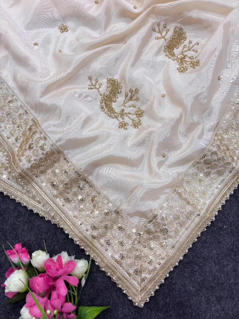 Ivory Handwork Silk Saree