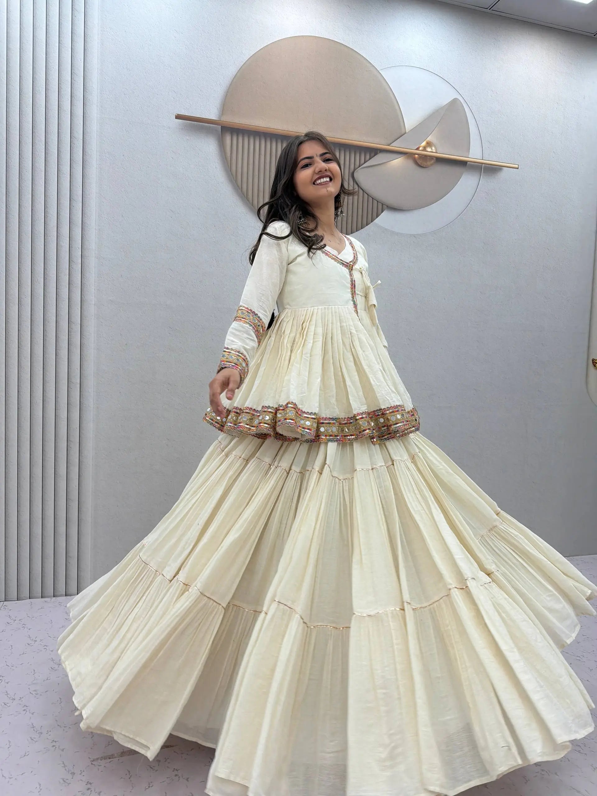 Ivory Kediyu Mirror Work Lehenga