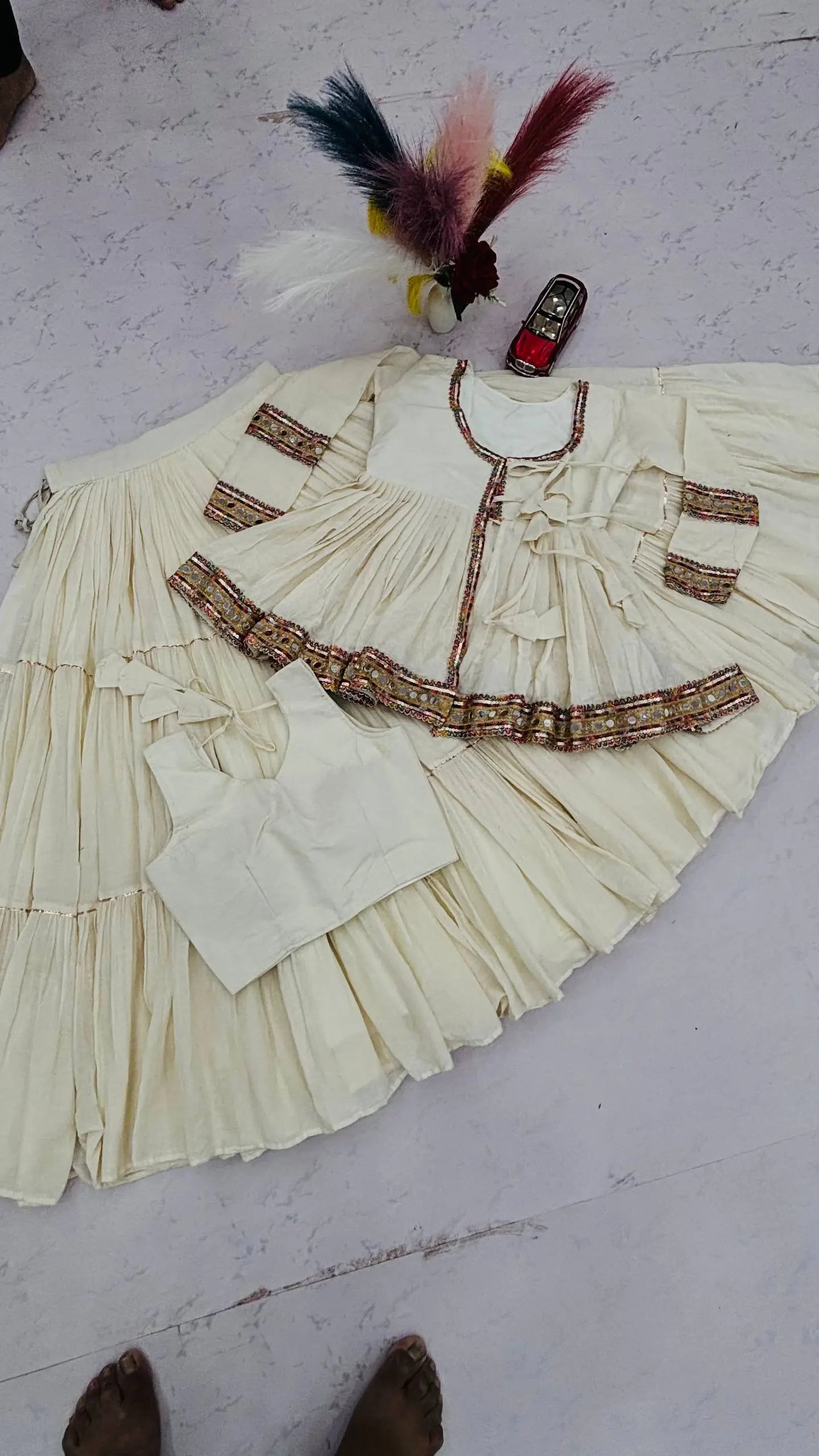 Ivory Kediyu Mirror Work Lehenga