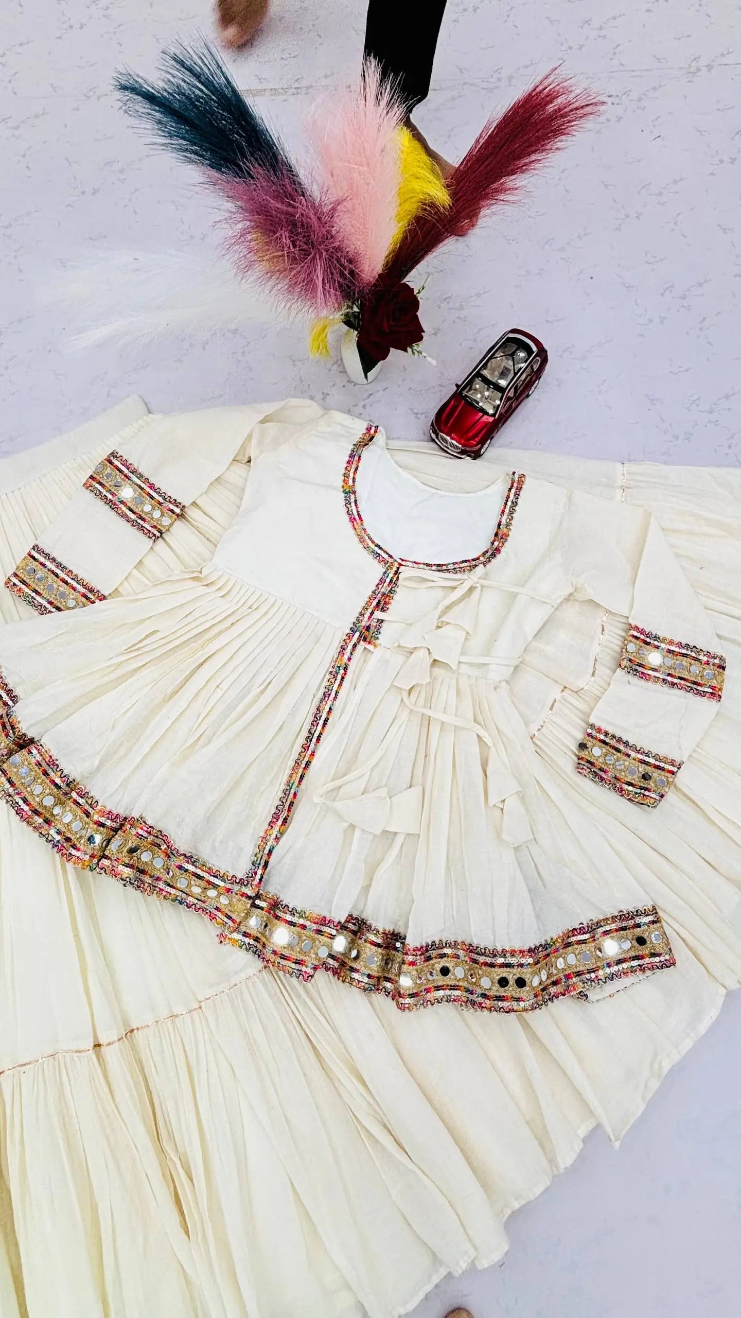 Ivory Kediyu Mirror Work Lehenga