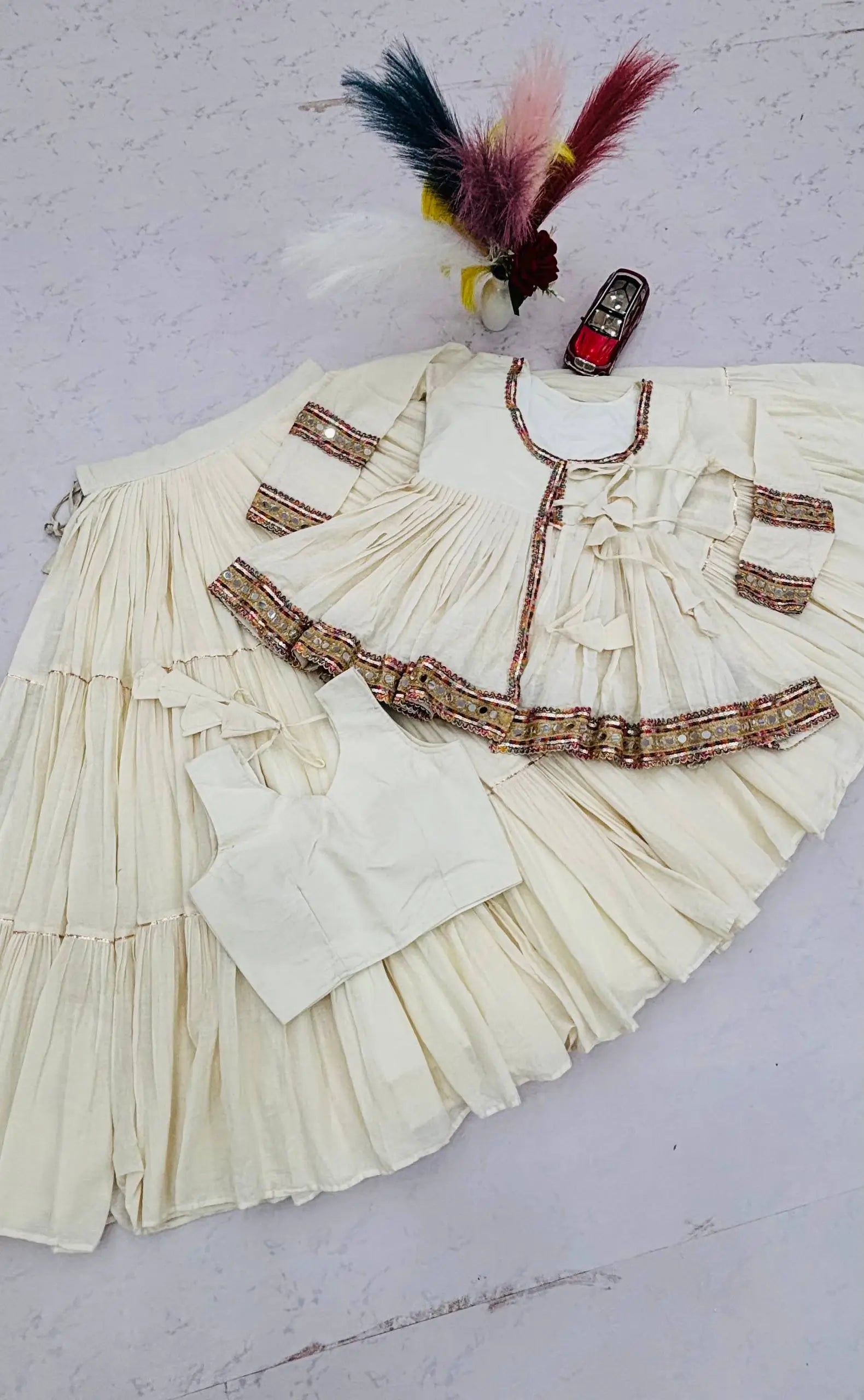 Ivory Kediyu Mirror Work Lehenga