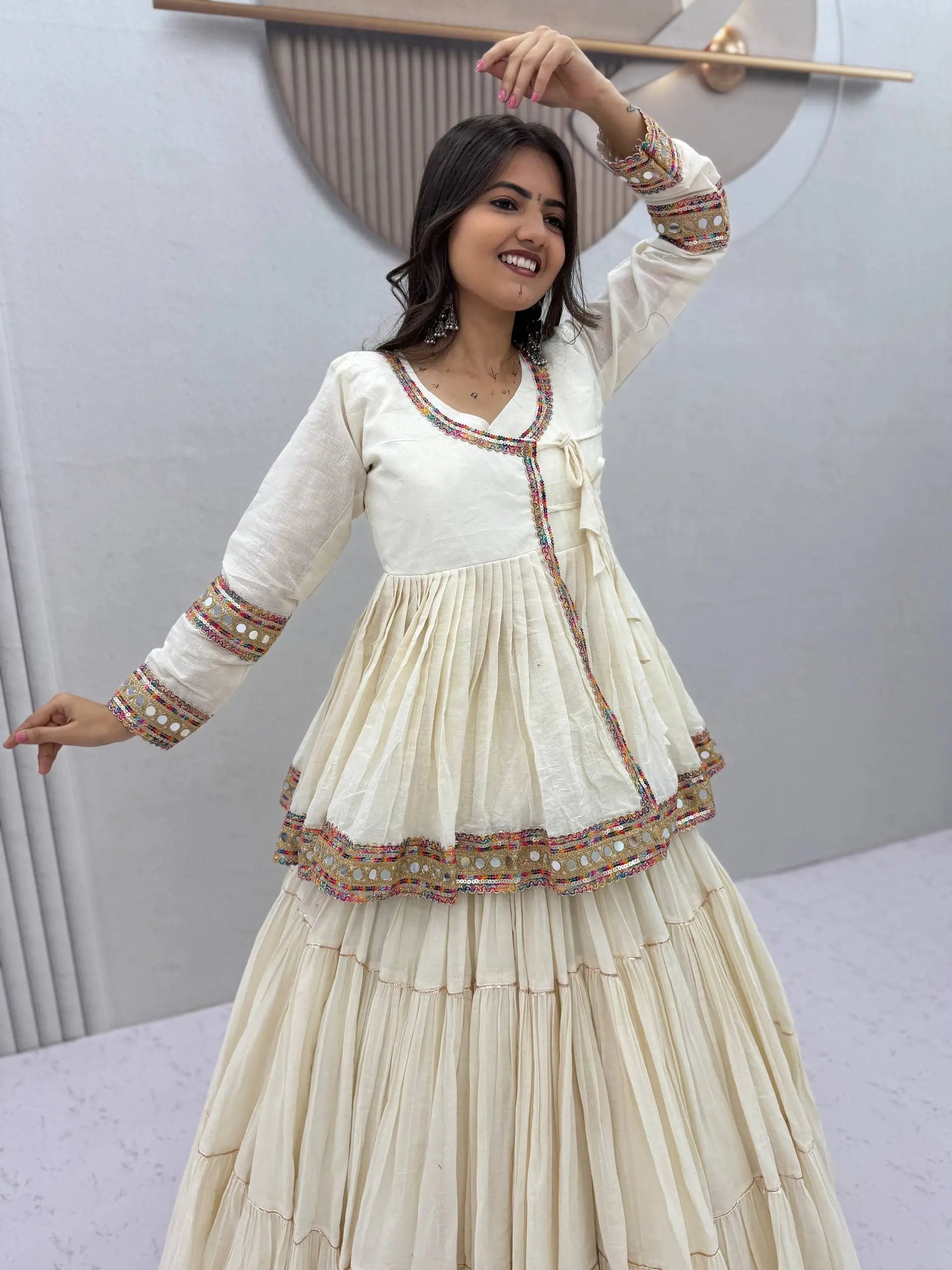 Ivory Kediyu Mirror Work Lehenga