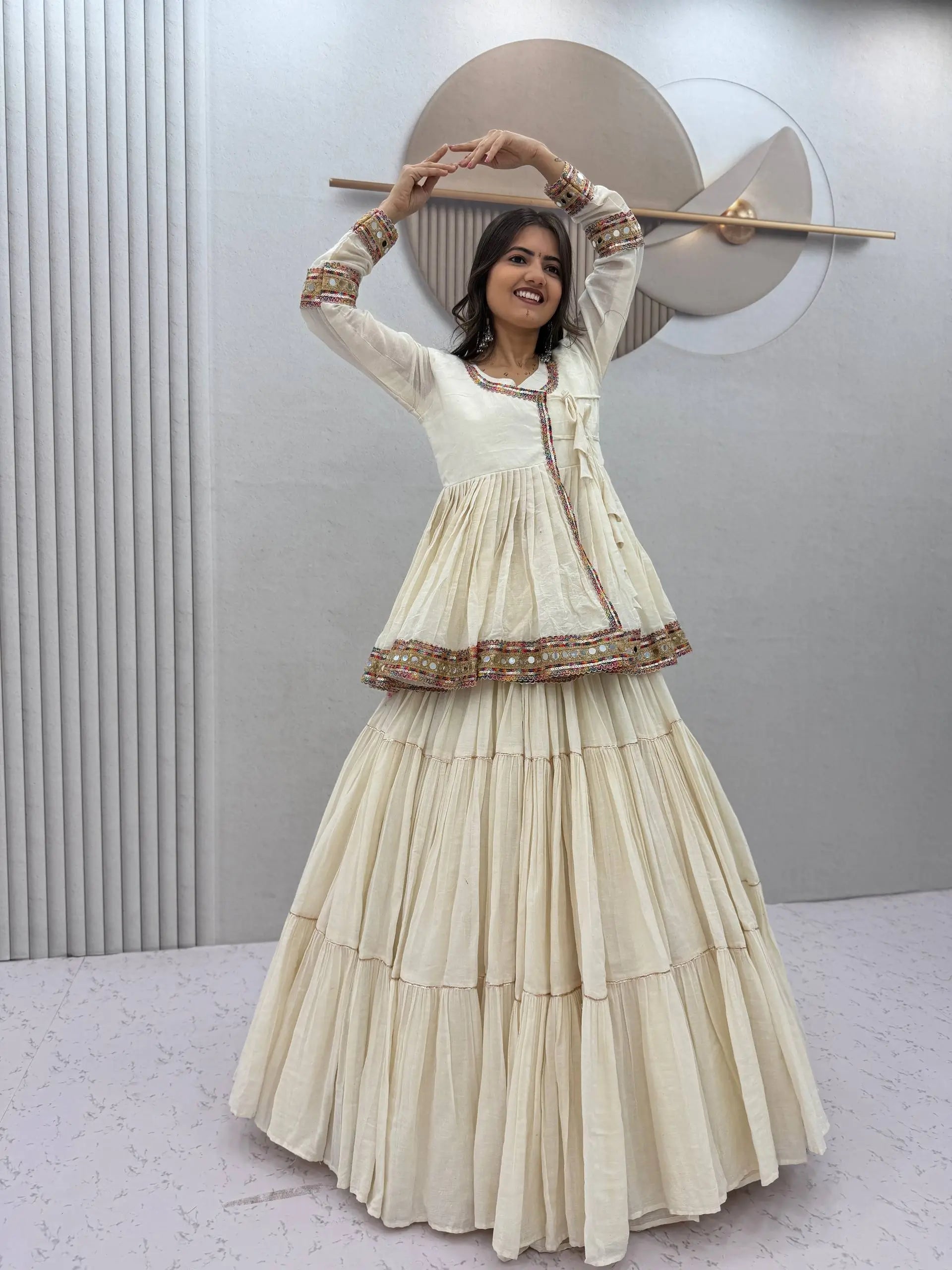 Ivory Kediyu Mirror Work Lehenga